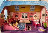 Wooden Barbie Sized Dollhouse, CAR 5 dolls, 2 pets, furniture