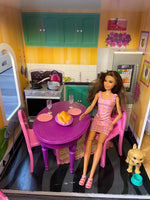 Wooden Barbie Sized Dollhouse, CAR 5 dolls, 2 pets, furniture