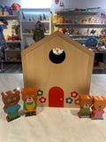 Wooden House w/4 Wooden Bears. Also added 3pc plastic furniture