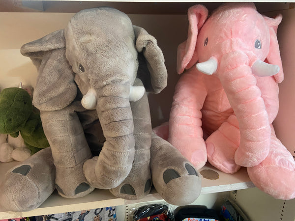 Set of 2 Jumbo Plush Elephants, Grey and Pink